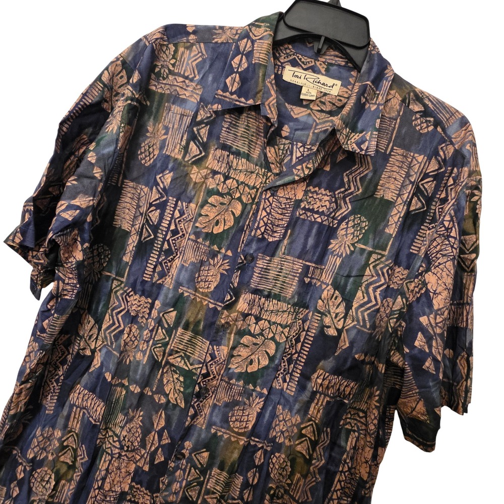 Vintage Tori Richard Honolulu Mens Large Cotton Lawn Tribal Pineapple Hawaii